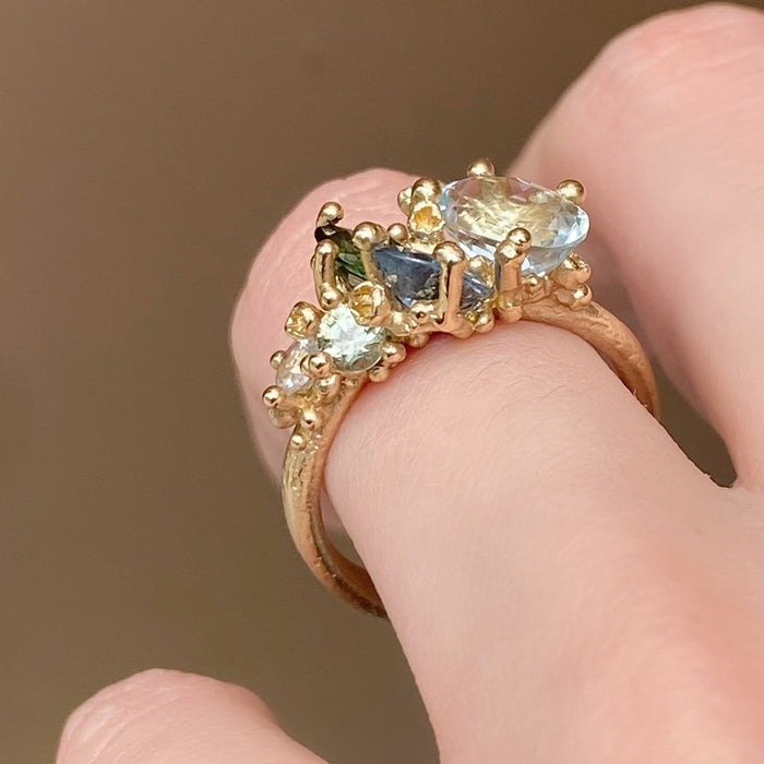 Aquamarine, Sapphire & Tourmaline Cluster Ring