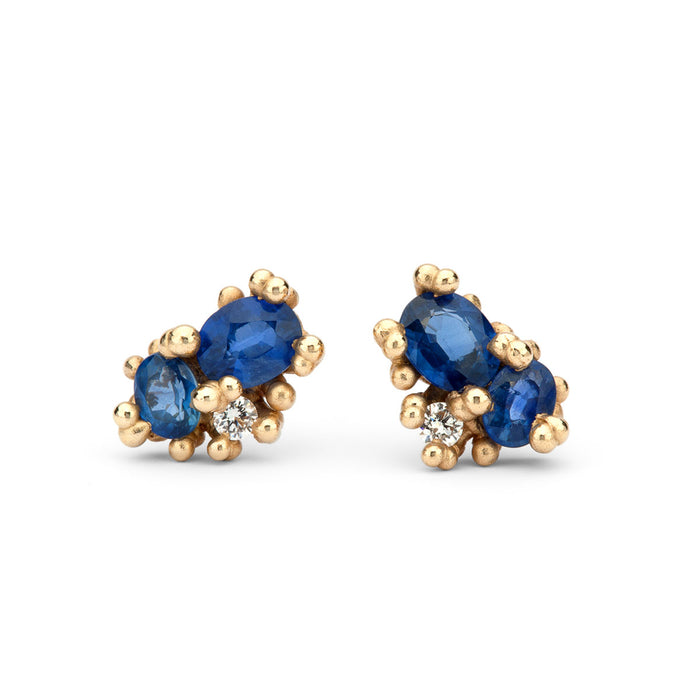 Sapphire & Diamond Cluster Stud Earrings