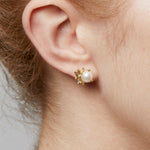 Pearl & Diamond Cluster Stud Earrings